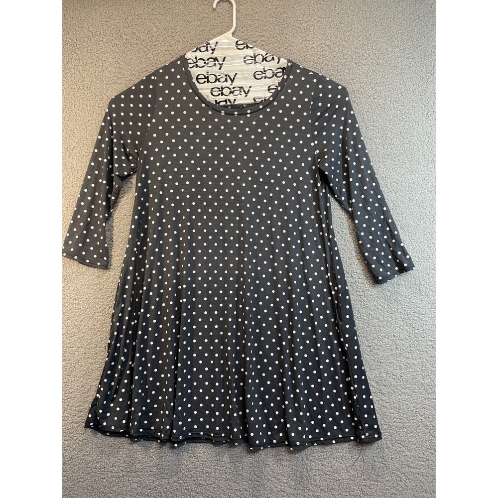 Women's Black and White Dot Shift Dress, 3/4 Sleeves, Pockets